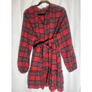 Cupshe Women's Fit & Flare Plaid Button Up Shirt Dress with Belt XL D10